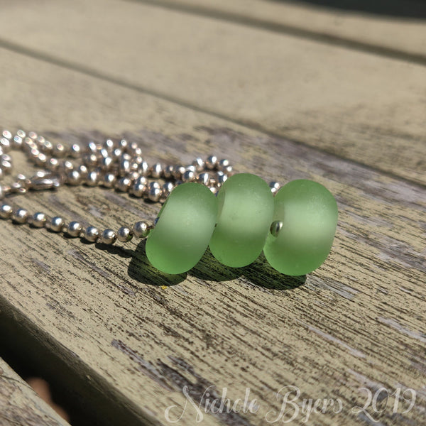 Beachy Glass - Light Apple Lampwork Glass Beads (big hole)