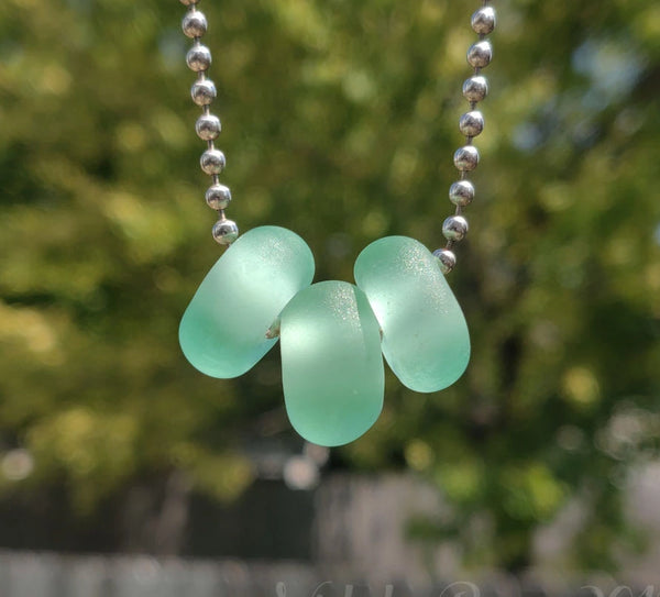 Beachy Glass - Pale Emerald Lampwork Beads (big hole)