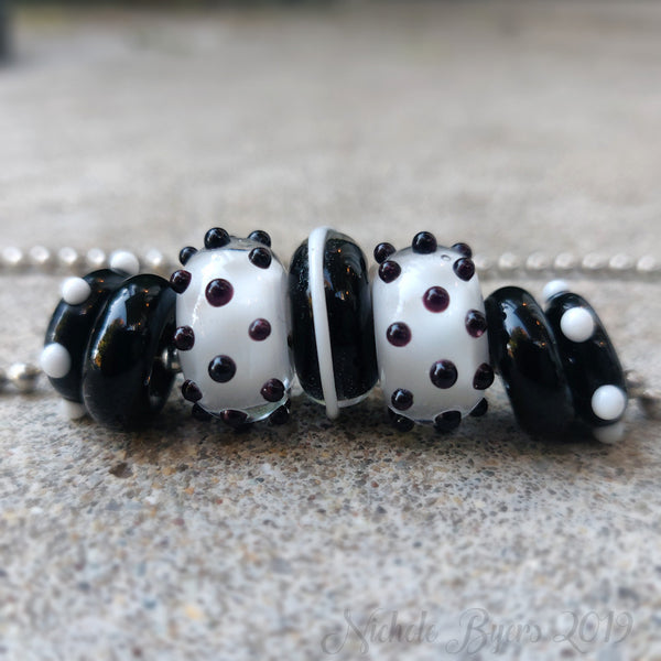 Black and White Big Hole Beads (Set of 7)