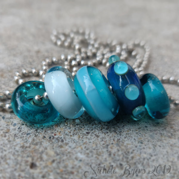 Lt Teal Blue Pool Party Big Hole Beads (Set of 5)