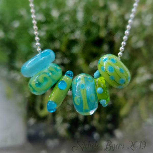 Turquoise and Lime Pool Party Big Hole Beads (Set of 6)