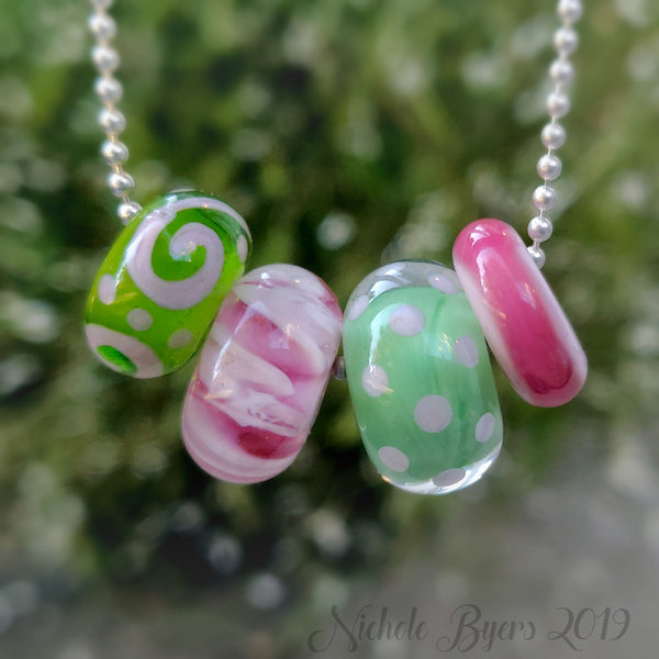 Preppy Green and Pink Big Hole Beads (Set of 4)