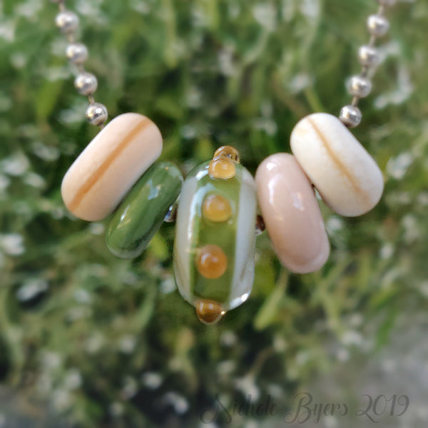 Green and Ivory Big Hole Beads (Set of 5)