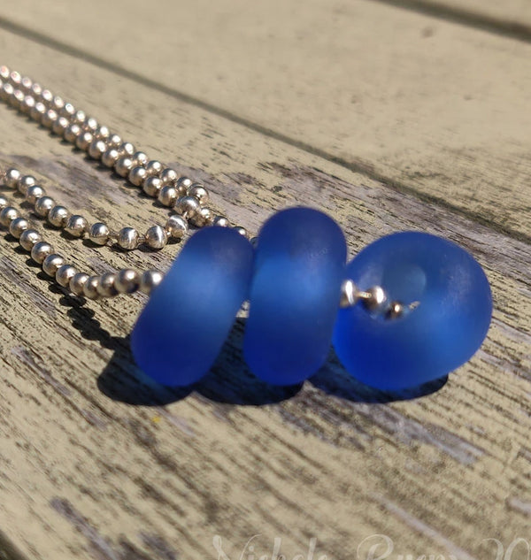 Beachy Glass - Dark Blue Lampwork Glass Big Hole Beads