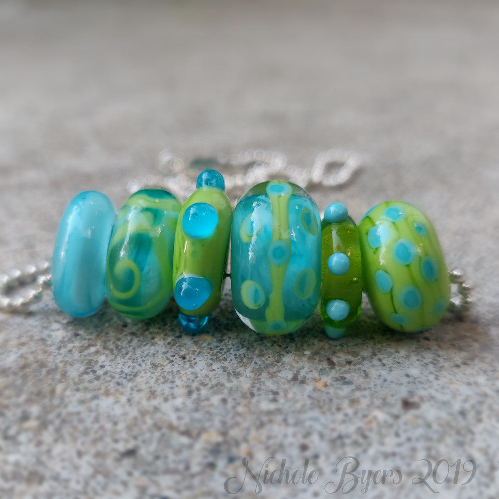 Turquoise and Lime Pool Party Big Hole Beads (Set of 6)