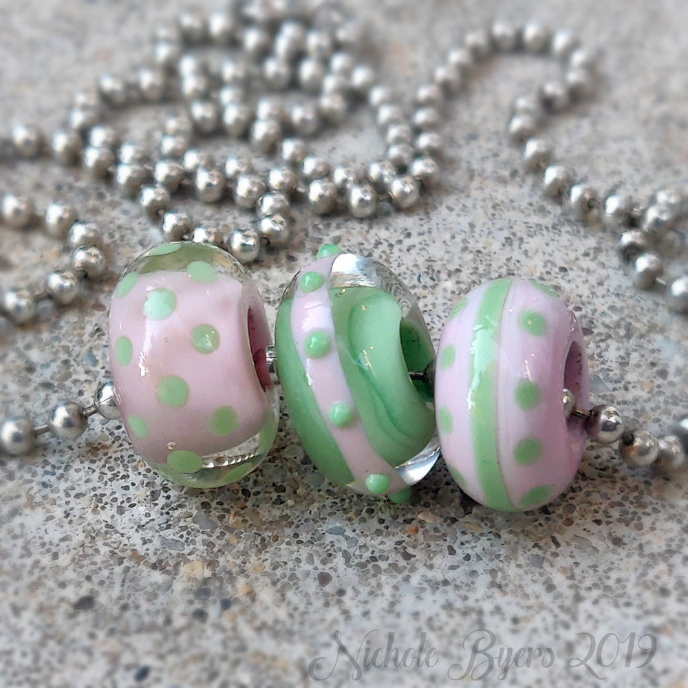 Preppy Pink and Green Big Hole Beads (Set of 3)