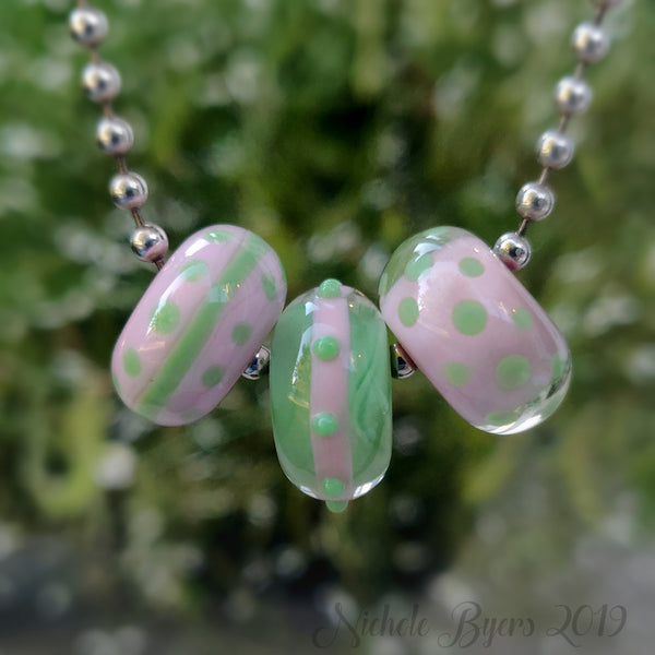 Preppy Pink and Green Big Hole Beads (Set of 3)
